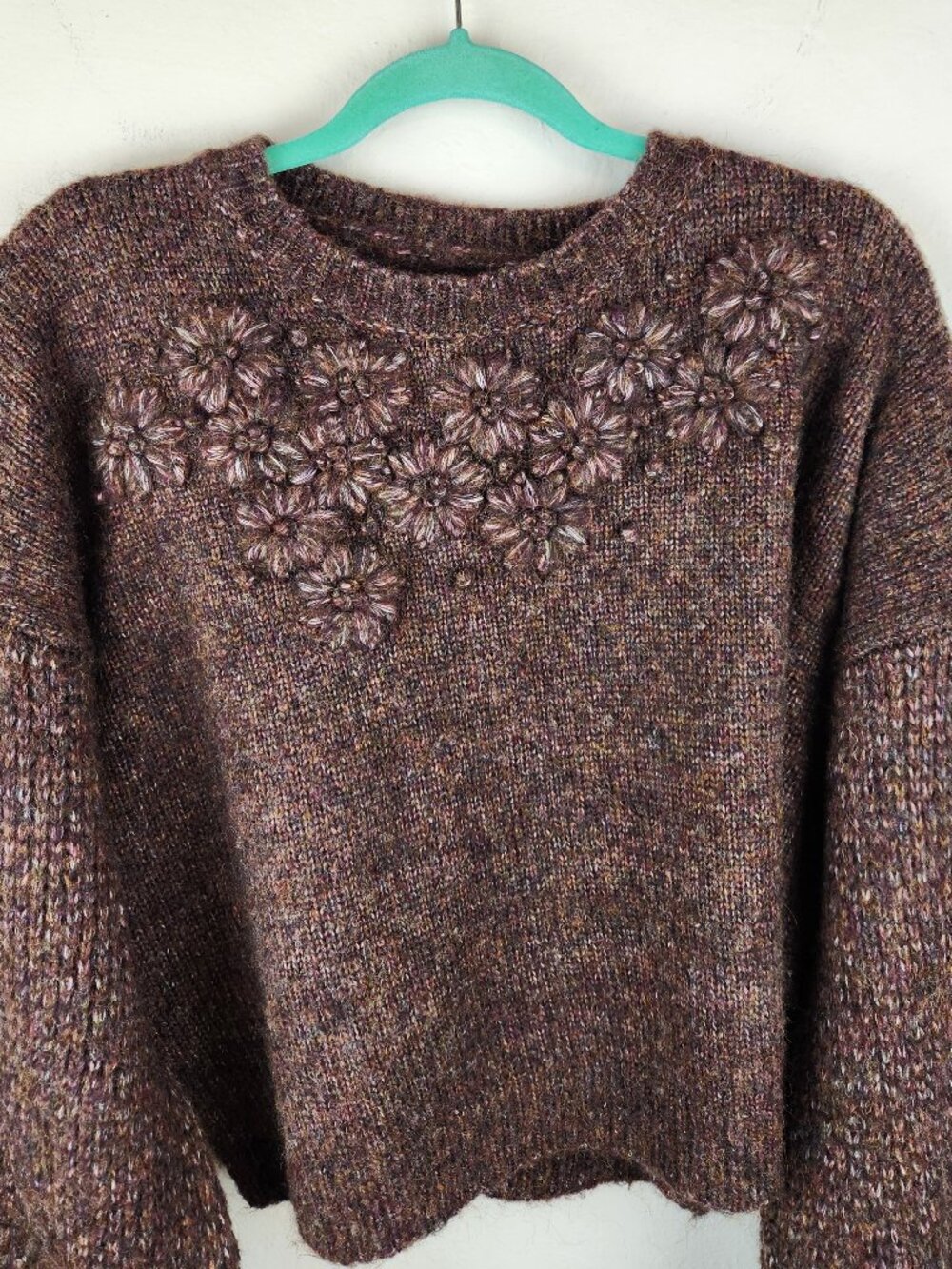 dRA Anthropologie Cynthia Floral Wool Blend Puff Sleeve Sweater Brown sz L - Picture 3 of 10